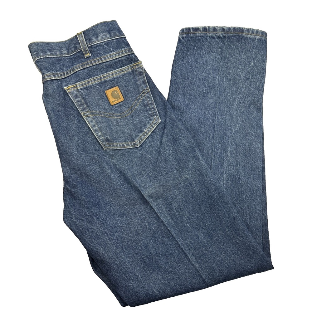 Carhartt Jeans Mens 35x32 (34x33) Blue Denim Straight Relaxed Fit Workwear USA - Picture 1 of 16